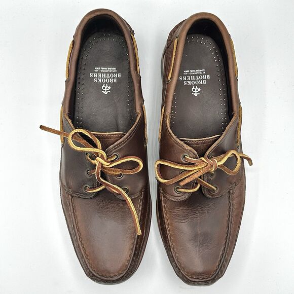 Brooks Brothers Hand Sewn Boat Shoes Men Size 10 D Lace Up Brown Loafers Vibram main image 13